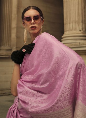 Pink color Woven Handloom Silk Trendy Saree