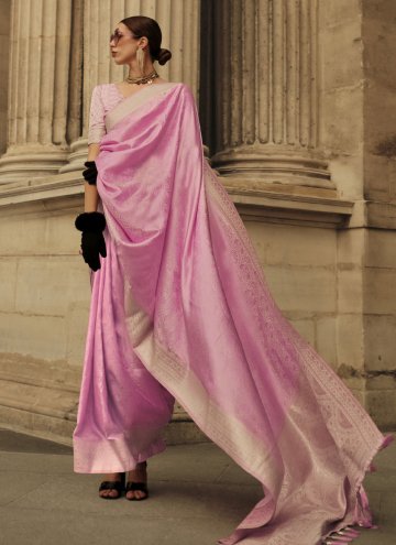 Pink color Woven Handloom Silk Trendy Saree
