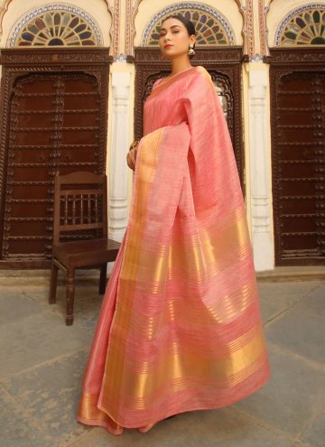 Pink color Woven Linen Trendy Saree