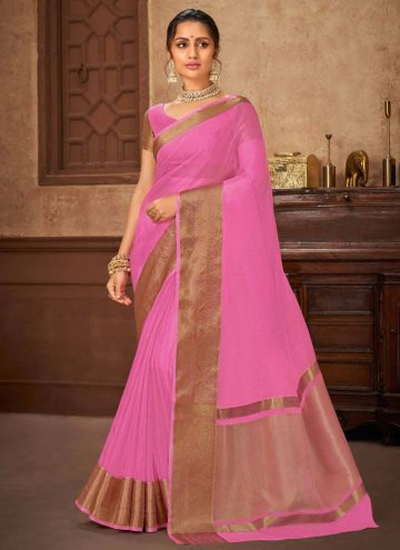 Pink color Woven Organza Designer Saree