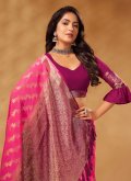 Pink color Woven Pure Georgette Trendy Saree - 1