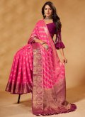 Pink color Woven Pure Georgette Trendy Saree - 3