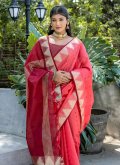 Pink color Woven Raw Silk Trendy Saree - 2