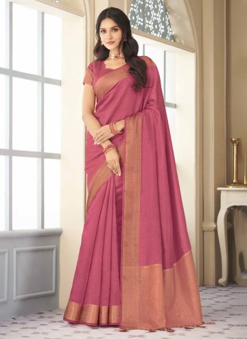 Pink color Woven Silk Designer Saree