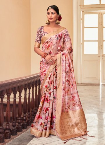 Pink color Woven Silk Designer Traditional Saree