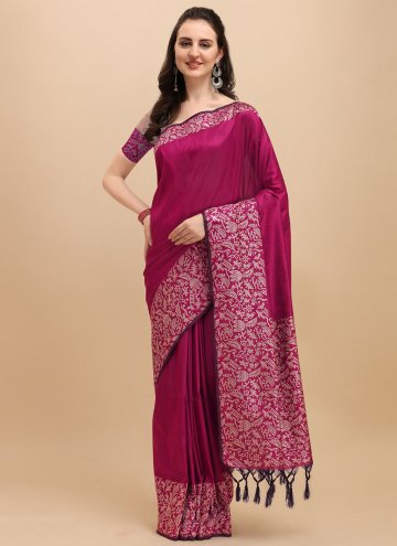 Pink Contemporary Saree in Banglori Silk with Wove