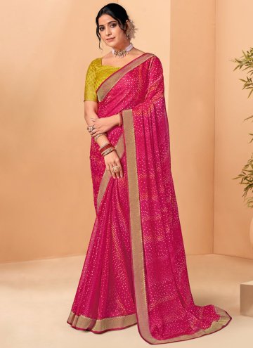 Pink Contemporary Saree in Chiffon with Printed