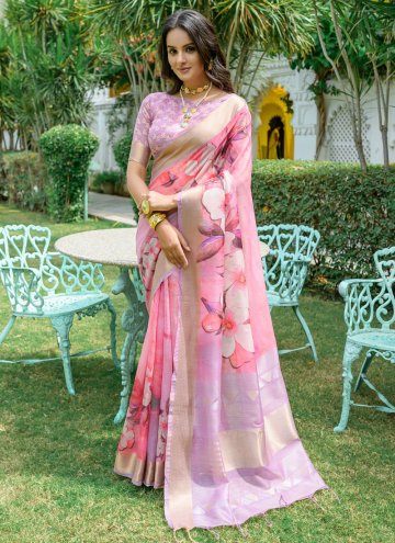 Pink Contemporary Saree in Cotton  with Digital Print