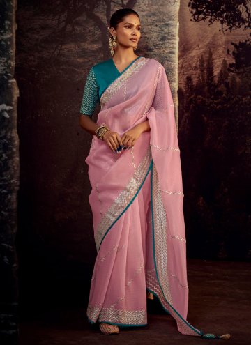 Pink Contemporary Saree in Fancy Fabric with Border