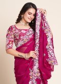 Pink Contemporary Saree in Organza with Embroidered - 1