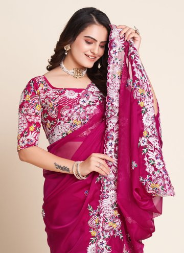 Pink Contemporary Saree in Organza with Embroidered