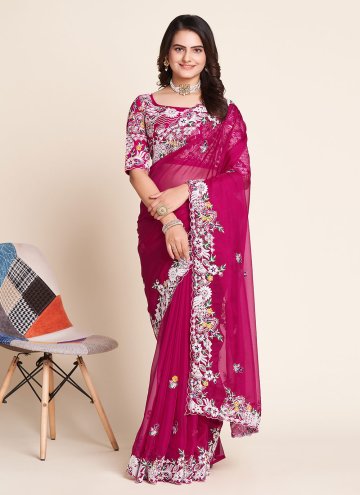 Pink Contemporary Saree in Organza with Embroidered
