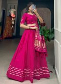 Pink Cotton  Embroidered A Line Lehenga Choli for Mehndi - 2