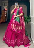 Pink Cotton  Embroidered A Line Lehenga Choli for Mehndi - 3