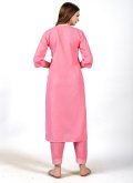 Pink Cotton  Embroidered Casual Kurti for Casual - 1