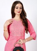 Pink Cotton  Embroidered Casual Kurti for Casual - 2