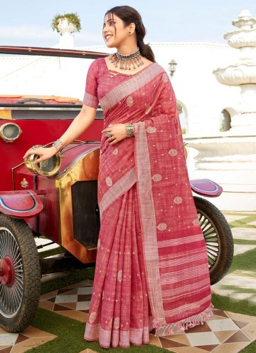 Pink Cotton  Embroidered Casual Saree for Festival