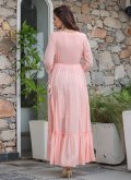 Pink Cotton  Embroidered Gown for Festival - 1