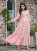 Pink Cotton  Embroidered Gown for Festival - 3
