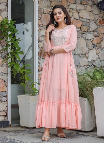 Pink Cotton  Embroidered Gown for Festival
