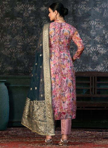 Pink Cotton  Embroidered Pant Style Suit