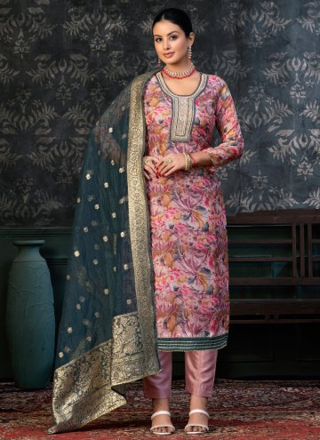 Pink Cotton  Embroidered Pant Style Suit
