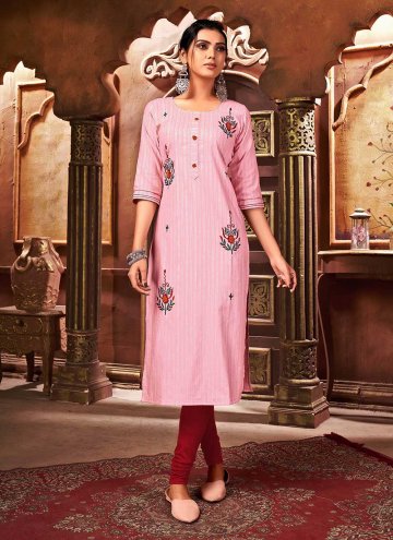 Pink Cotton  Embroidered Party Wear Kurti for Fest