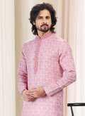 Pink Cotton  Fancy work Kurta Pyjama for Engagement - 3