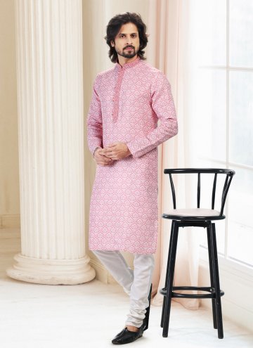 Pink Cotton  Fancy work Kurta Pyjama for Engagemen