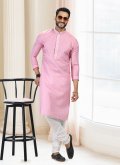 Pink Cotton  Fancy work Kurta Pyjama for Engagement - 1