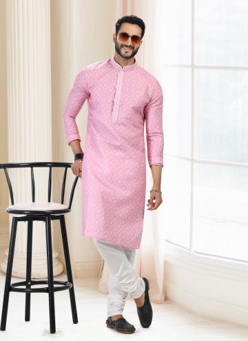 Pink Cotton  Fancy work Kurta Pyjama for Engagement