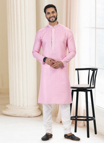 Pink Cotton  Fancy work Kurta Pyjama for Engagement