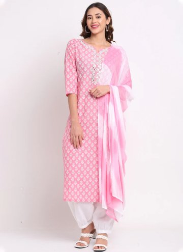 Pink Cotton  Floral Print Trendy Salwar Kameez