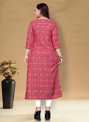 Pink Cotton  Foil Print Party Wear Kurti for Casual