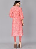 Pink Cotton  Foil Print Party Wear Kurti for Casual - 1