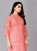 Pink Cotton  Foil Print Party Wear Kurti for Casual - 3