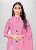 Pink Cotton  Hand Work Churidar Salwar Kameez for Casual - 1