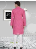 Pink Cotton  Plain Work Kurta Pyjama - 1