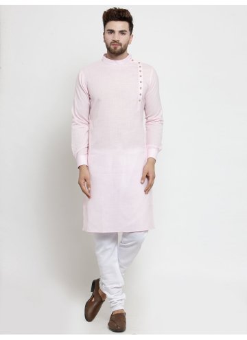 Pink Cotton  Plain Work Kurta Pyjama