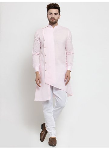 Pink Cotton  Plain Work Kurta Pyjama for Ceremonia