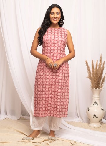 Pink Cotton  Printed Casual Kurti for Casual
