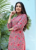 Pink Cotton  Printed Casual Kurti for Ceremonial - 1