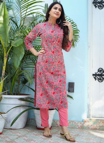 Pink Cotton  Printed Casual Kurti for Ceremonial