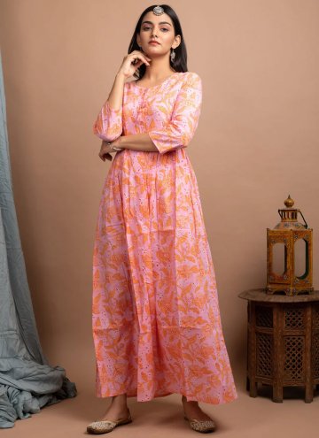 Pink Cotton  Printed Gown for Ceremonial