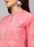 Pink Cotton  Printed Party Wear Kurti for Casual - 1