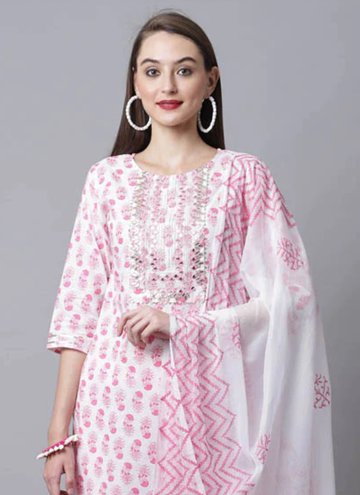 Pink Cotton  Printed Straight Salwar Kameez for Ceremonial
