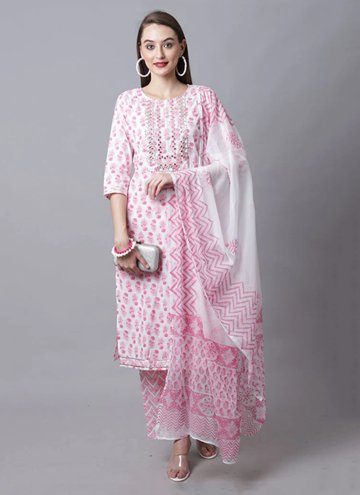 Pink Cotton  Printed Straight Salwar Kameez for Ceremonial