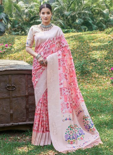 Pink Cotton  Printed Trendy Saree