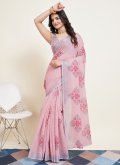 Pink Cotton  Printed Trendy Saree for Casual - 1
