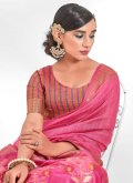 Pink Cotton  Sequins Work Classic Designer Saree - 1